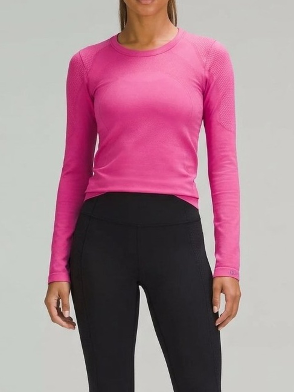 Champion Slim-Fit Long Sleeve Crew Top in Vibrant Pink